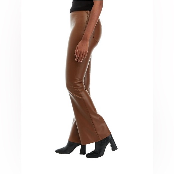 NWT Tinseltown Sz XL Brown Faux Leather High Rise Flare Legs Women’s Pants - Picture 3 of 11